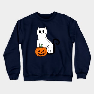 Funny Black Cat Ghost Pumpkin Spooky Vibes Halloween Party Costume Crewneck Sweatshirt